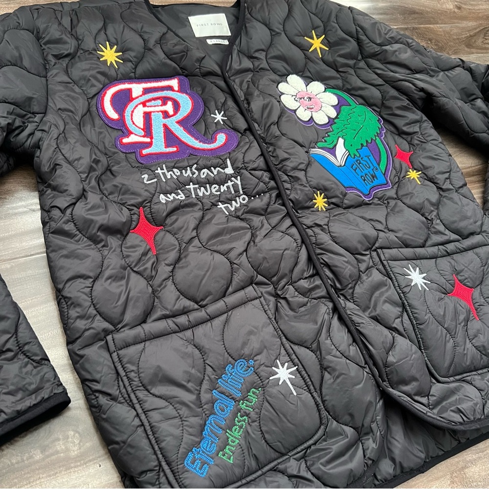 First Row Men's Quilted Patchwork Bomber Jacket - Picture 4 of 7